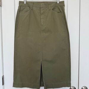NWT J. Crew Khaki Midi Chino Skirt in Olive Sand 30